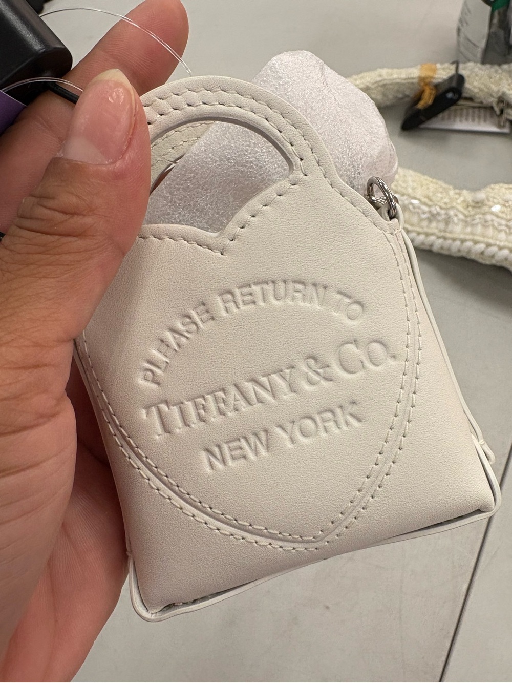 Tiffany & Co. Cream Leather Heart Charm Mini Bag